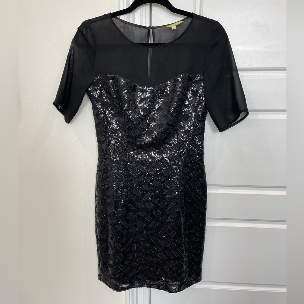 Gianni Bini Little Black Dress Sequin, short sleeve, Holiday Christmas NYE, sz 0